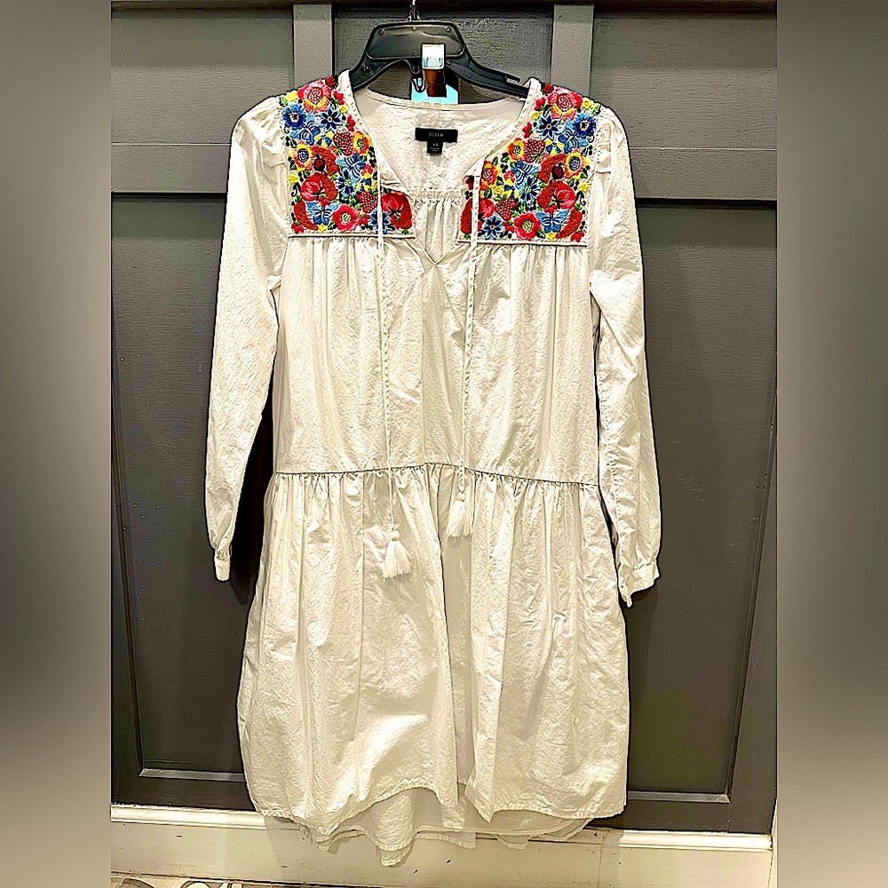 J. Crew White Dress with Colorful Floral Embroidery - Picture 2 of 6